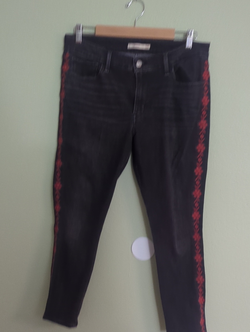 Levi's Black Skinny Jeans with Red Side Embroidery